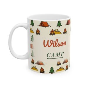 Camping Mug Personalized Name, Vintage Retro Campsite Coffee Cup, Custom Family Camping