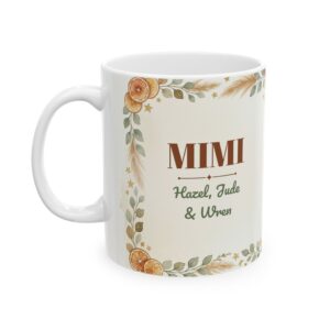 Mimi Mug Personalized with Grandkids Names, Boho Dried Orange Christmas Coffee Cup