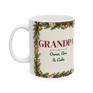 Grandpa Mug Personalized with Grandkids Names, Toy Train Christmas Coffee Cup
