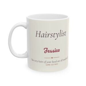 Personalized Christian Hairstylist Mug with Name, Luke 12:7 KJV Sparrow Cup