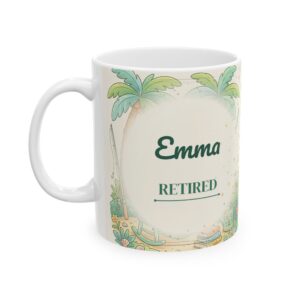 Retirement Mug Personalized with Name, Pastel Hammock and Palm Trees, 11oz
