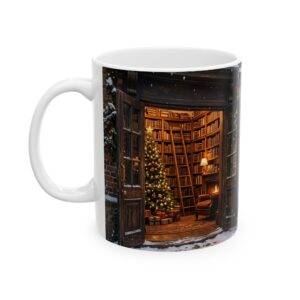 Personalized Book Lover Christmas Mug, Snowy Bookshop Name Coffee Cup, Cozy Reader Holiday