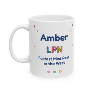 LPN Mug Personalized with Name, Funny Fastest Med Pass in the West, Floral Stethoscope LPN Nurse Gift Coffee Cup