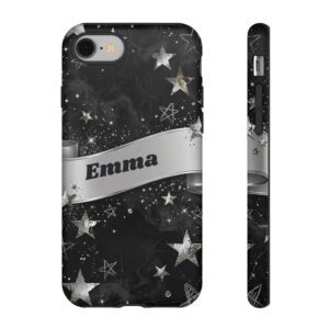 Custom Name Grunge Star Phone Case, Black and Silver, Tough Cover for iPhone 18 Pro Max, 17, Galaxy S26