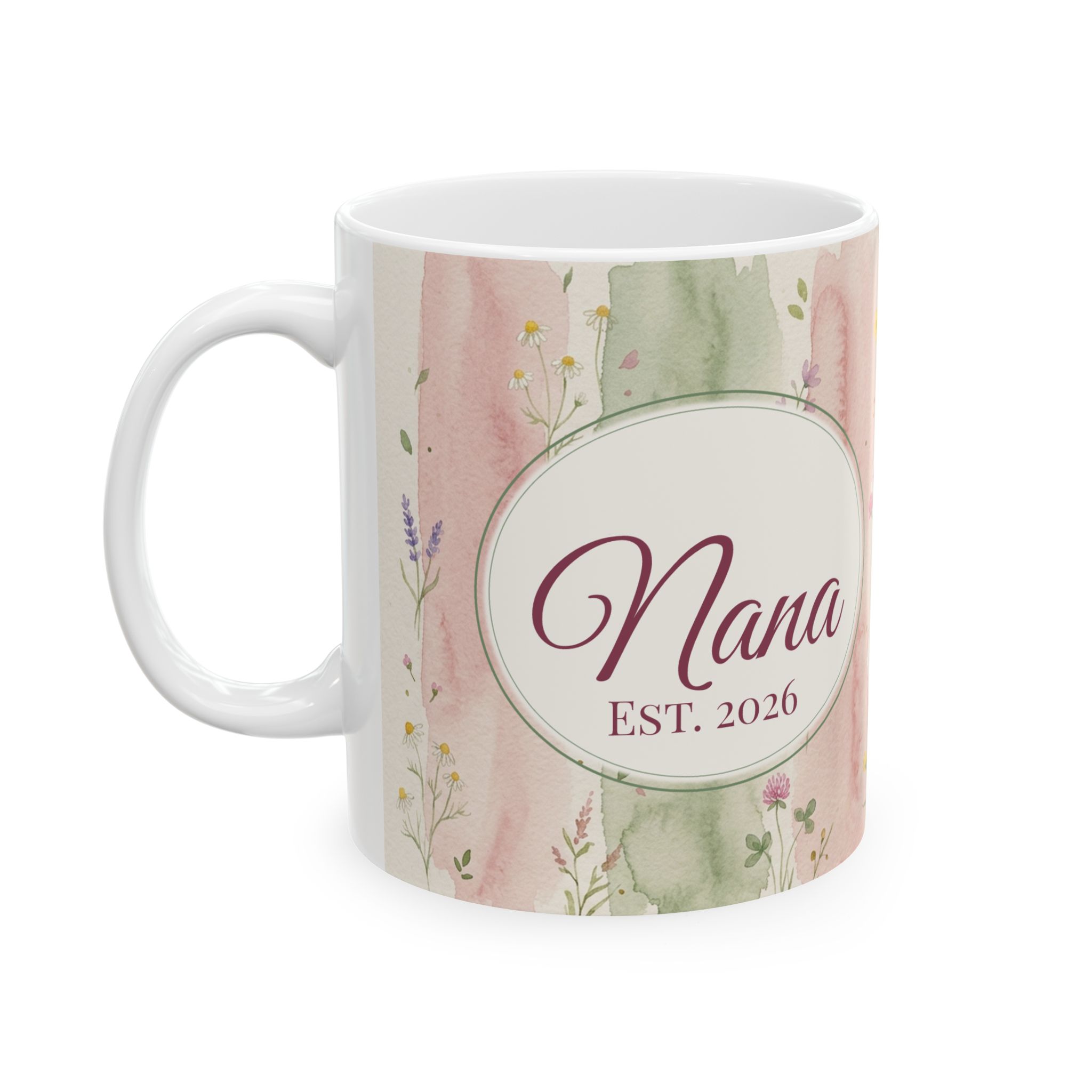 Personalized Nana Mug with up to 12 Grandkids Names, Est Year Wildflower Coffee Cup