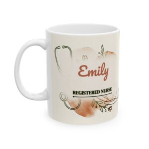 Nurse Mug Personalized Name, Minimal Line Art Stethoscope Heart Registered Nurse Coffee Cup