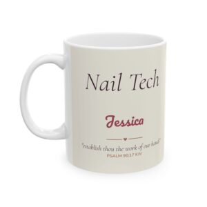 Personalized Christian Nail Tech Mug with Name, Psalm 90:17 KJV Watercolor Cup
