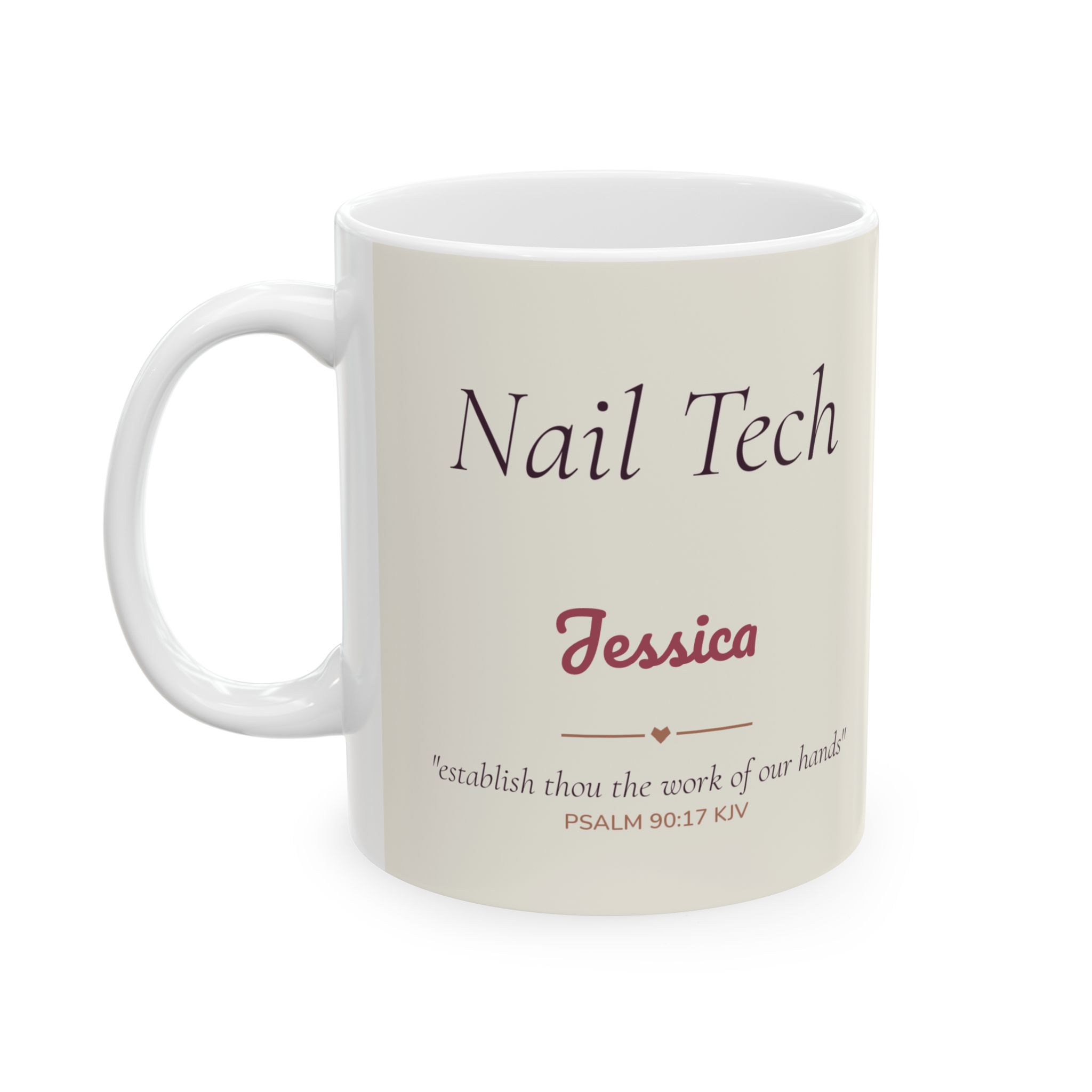 Personalized Christian Nail Tech Mug with Name, Psalm 90:17 KJV Watercolor Cup