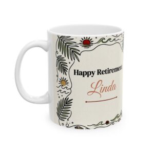 Retirement Coffee Mug Personalized with Name, Minimal Line Art Beach Hammock Cup