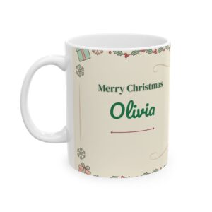 Christmas Mug Personalized with Name, Pastel Clip Art, 11oz