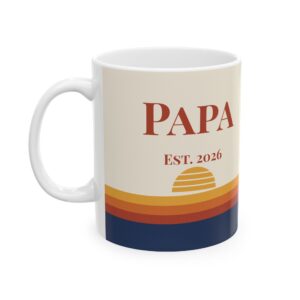 Personalized Papa Mug, Retro Sunset Coffee Cup, Grandkids Names (11oz)