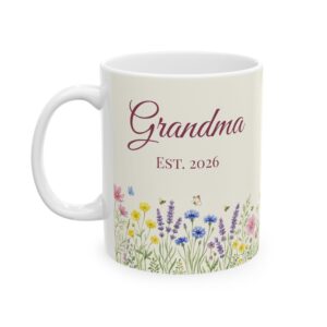 Personalized Grandma Mug with up to 12 Grandkids Names, Est Year Wildflower Coffee Cup