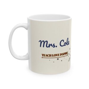 Teacher Mug Personalized with Name, Minimal Line Art Apple, Books and Globe, 11oz