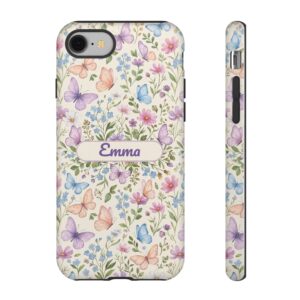 Custom Name Butterfly Garden Phone Case, Floral, Tough Cover for iPhone 18 Pro Max, 17, Galaxy S26