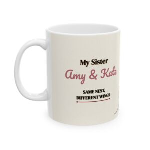 Sister Mug Personalized with Names, Minimal Line Art Birds, Same Nest Different Wings, 11oz