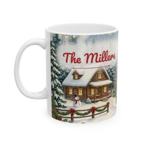 Christmas Mug Personalized Name, Vintage Retro Red Truck Family Coffee Cup, Custom Holiday Mug