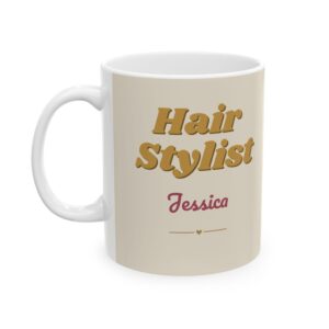 Personalized Hairstylist Mug with Name, Gold Glam Salon Tools Coffee Cup