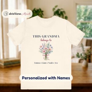 Personalized Grandma Shirt with Grandkids Names, This Grandma Belongs To Tee, Wildflower Grandma T-Shirt, Christmas Gift for Grandma