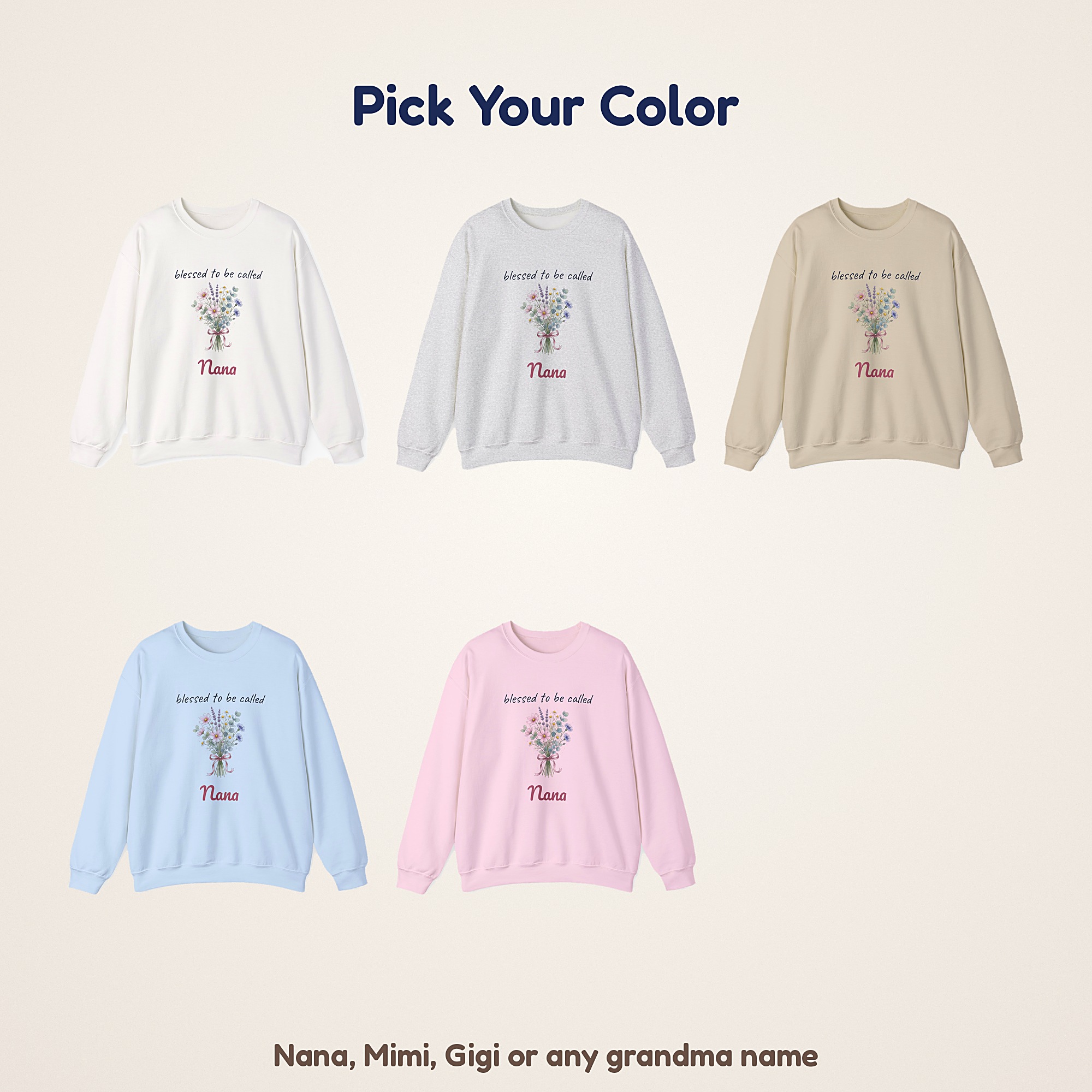 Blessed to Be Called Nana Sweatshirt, Personalized Grandma Name Crewneck, Custom Mimi Gigi Sweatshirt, Wildflower Christmas Gift for Grandma - Image 3