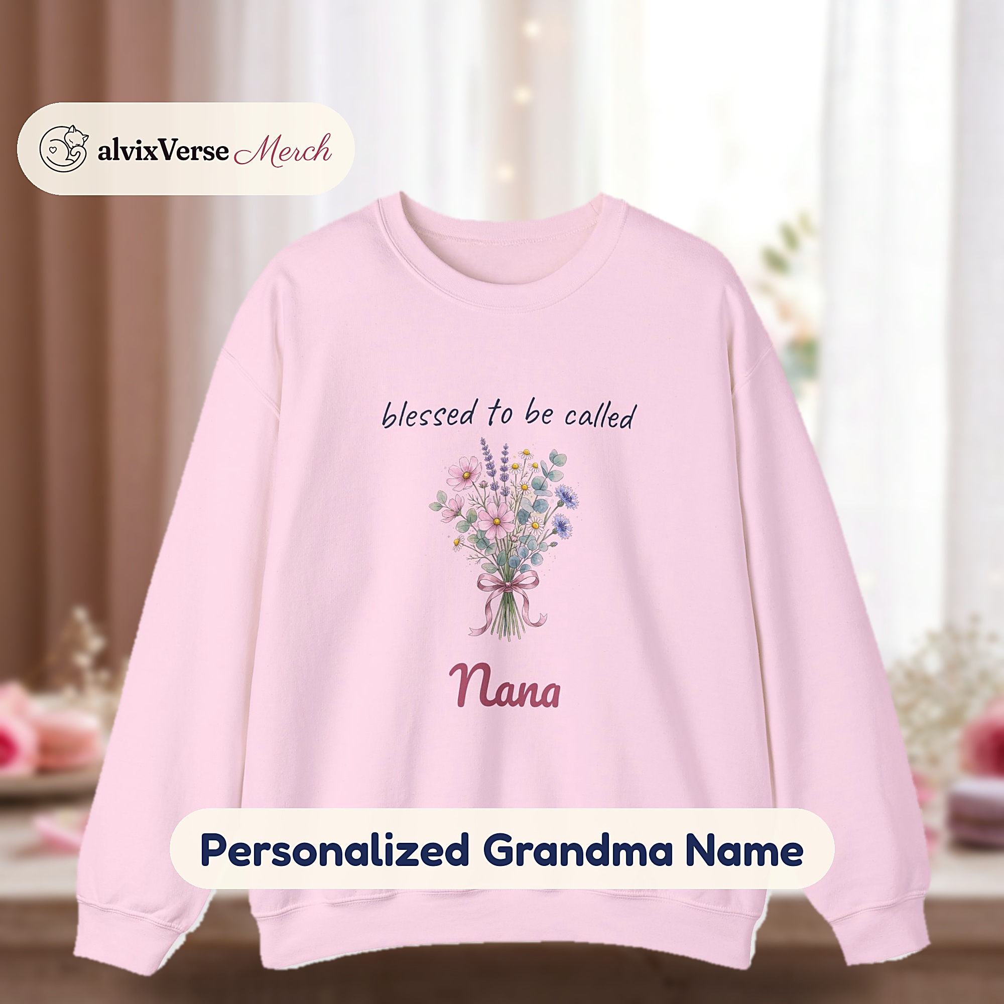 Blessed to Be Called Nana Sweatshirt, Personalized Grandma Name Crewneck, Custom Mimi Gigi Sweatshirt, Wildflower Christmas Gift for Grandma