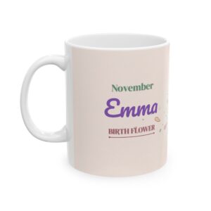Birth Flower Mug November, Personalized Name, Pastel Floral, 11oz