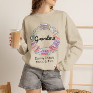 Personalized Grandma Sweatshirt with Grandkids Names, 80s 90s Nostalgia Crewneck