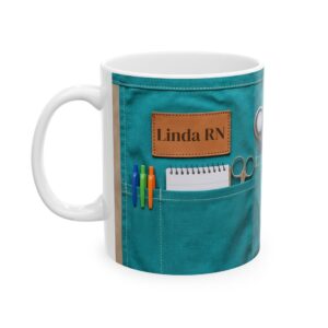 Personalized Nurse Mug, RN Name with Scrubs Pocket, Funny Nursing Coffee Cup