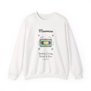 Personalized Mawmaw Sweatshirt with Grandkids Names, Retro Video Tape Crewneck