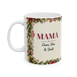 Mama Mug Personalized with Kids Names, Stocking Mantel Christmas Coffee Cup