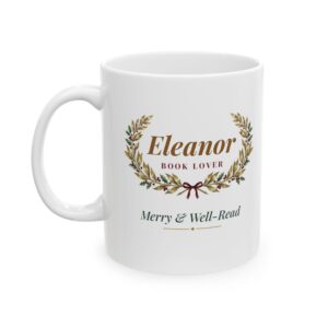 Personalized Christmas Mug for Book Lover, Dark Academia Library Custom Name Coffee Cup, Bookish Gift for Her, Merry and Well-Read