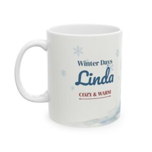 Winter Mug Personalized Name, Watercolor Snowy Birch Forest Sleeping Fox Winter Days Coffee Cup