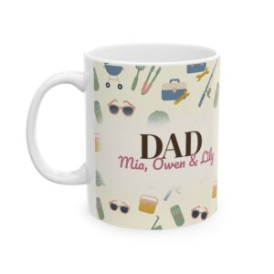 Dad Mug Personalized Name, Cute Pastel Clip Art Coffee Cup, Custom Kids Names