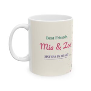 Best Friend Mug Personalized with Names, Pastel Kawaii Sisters by Heart, 11oz