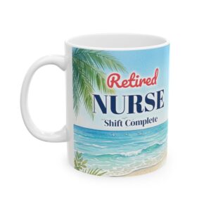 Retired Nurse Mug Personalized with Name, Watercolor Beach, Nurse Retirement Gift, 11oz