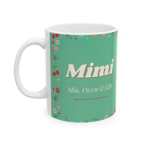 Mimi Mug Personalized with Grandkids Names, Vintage Retro 50s Cherry Pie Kitchen Cup