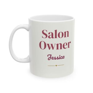 Personalized Salon Owner Mug with Name, Watercolor Pink Nail Salon Coffee Cup