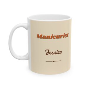 Personalized Manicurist Mug with Name, Retro 70s Nail Polish Sunburst Coffee Cup