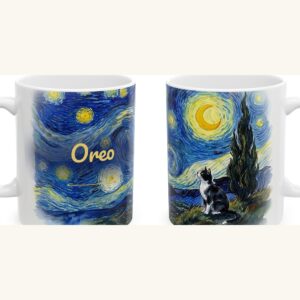Personalized Tuxedo Cat Mug with Name, Hilltop Starry Sky, photo 5 of 5
