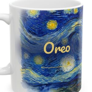 Personalized Tuxedo Cat Mug with Name, Hilltop Starry Sky, photo 4 of 5