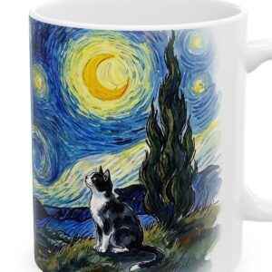 Personalized Tuxedo Cat Mug with Name, Hilltop Starry Sky, photo 3 of 5